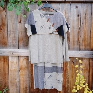 VTG 90s Nancy Bolen City Girl Patchwork Skirt & Top Outfit L Neutral Artsy Boho